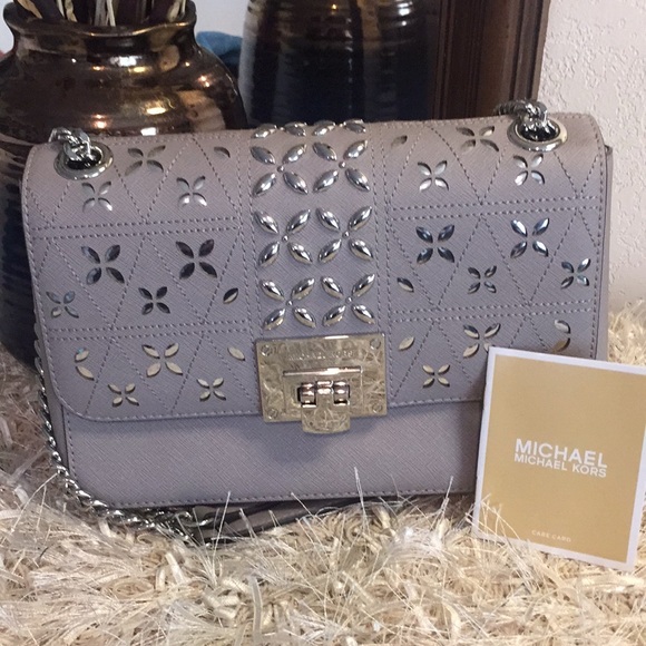 Michael Kors Tina Shoulder Flap Pearl Grey NWT